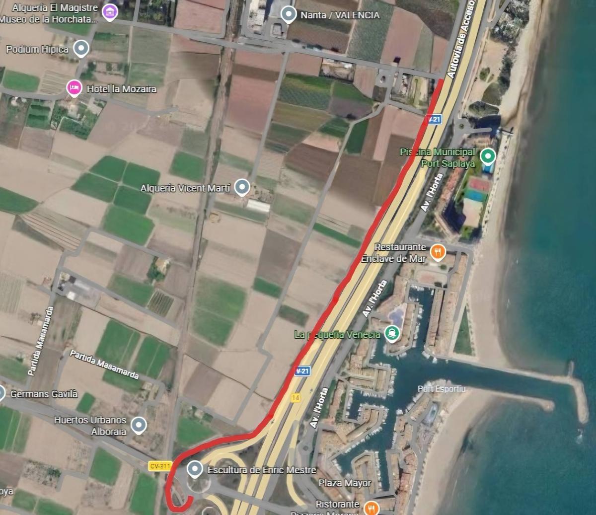 Tramo de la intervención de las obras de la V-21.