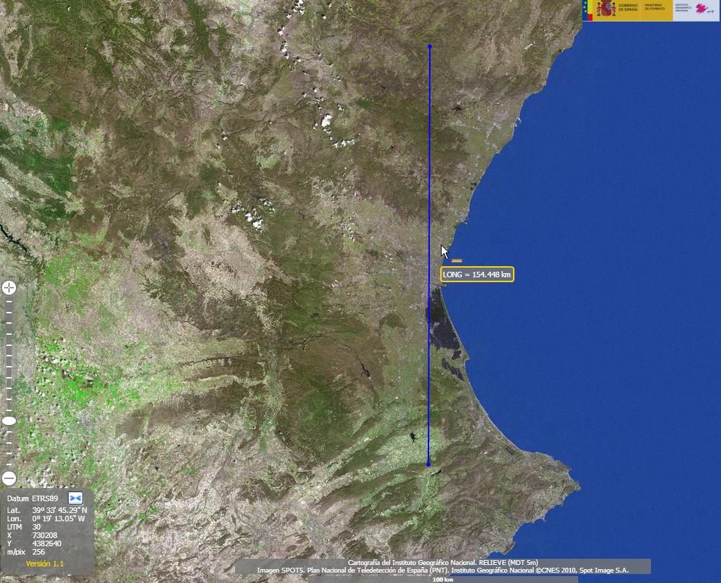 Distancia en línea recta entre el pico de Benicadell y Penyagolosa