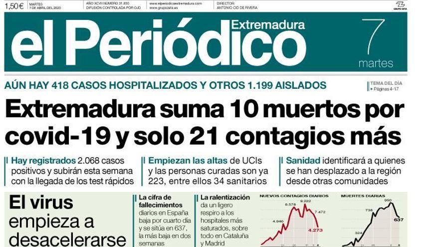 Esta es la portada de EL PERIÓDICO EXTREMADURA correspondiente al día 7 de abril del 2020