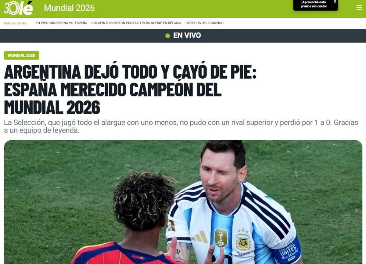 Portada del diario 'Olé' de hoy.