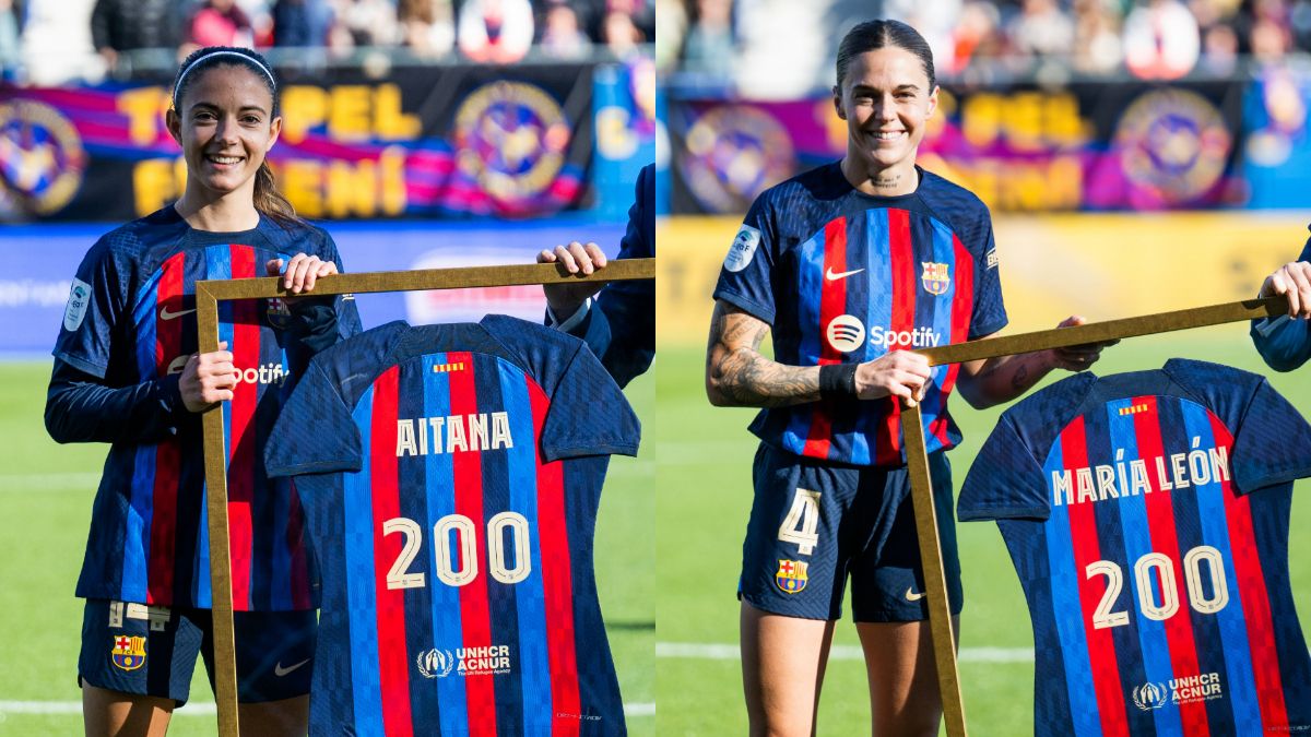 Aitana y Mapi León reciben su camiseta especial por los 200 partidos con el Barça