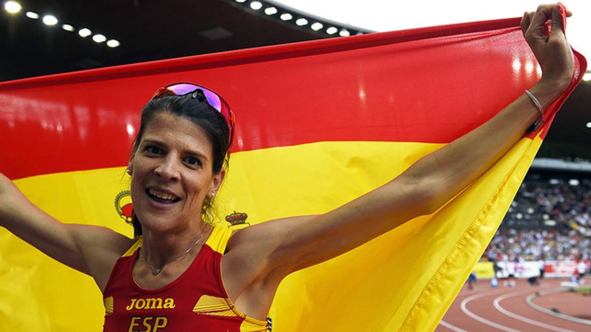 Ruth Beitia, tras ganar el oro de salto de altura en los Europeos de Zúrich