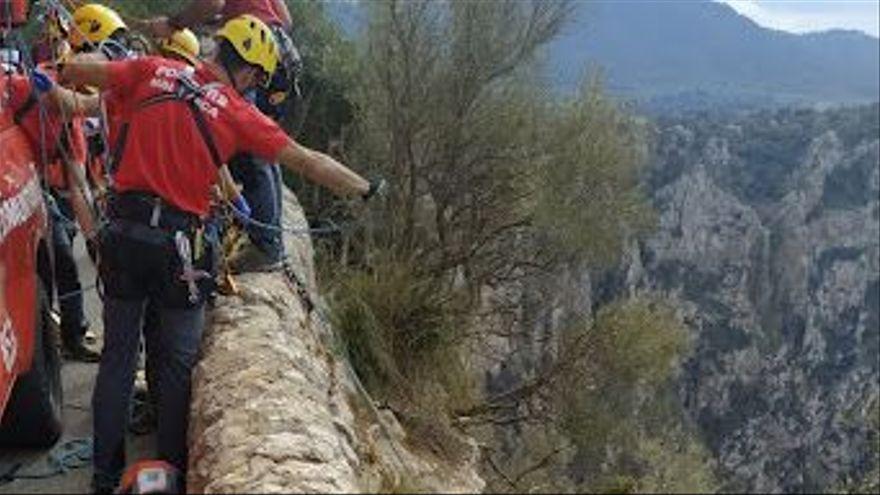 Einsatzkräfte der Feuerwehr bei der Rettungsaktion des verunglückten Radfahrers.