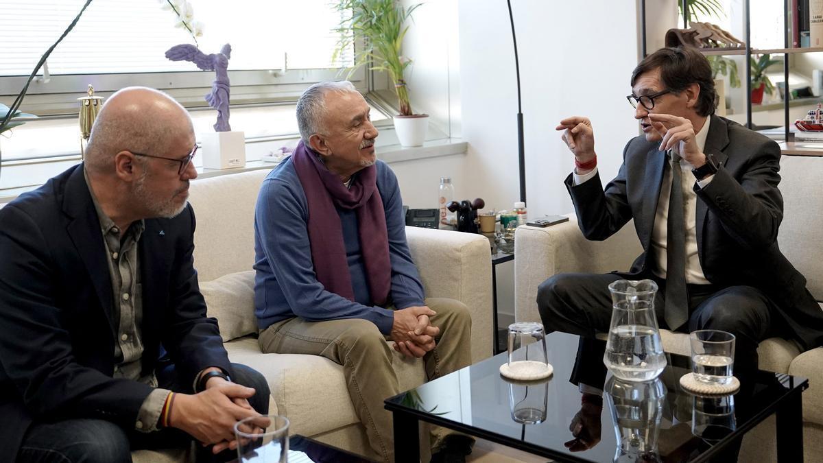 Illa recibe en Madrid el aval de las cúpulas de CCOO y UGT al nuevo modelo de financiación autonómica