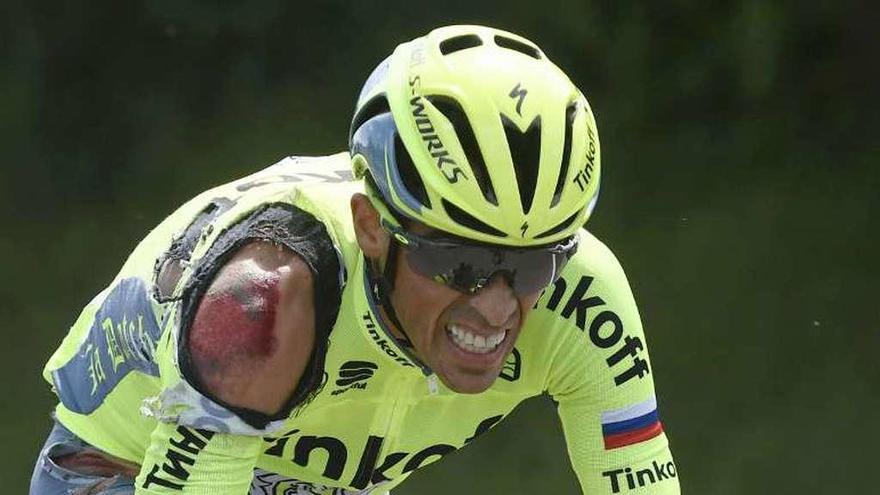 Contador, tras una caída el año pasado en una etapa del Tour.