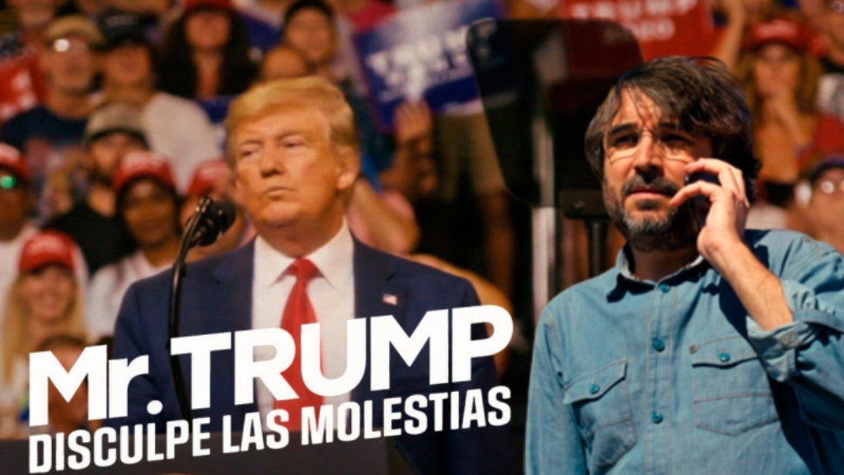 Jordi Évole y el cartel promocional de 'Mr. Trump, disculpe las molestias'