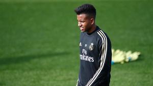 Rodrygo, jugador del Madrid, en un entrenamiento.