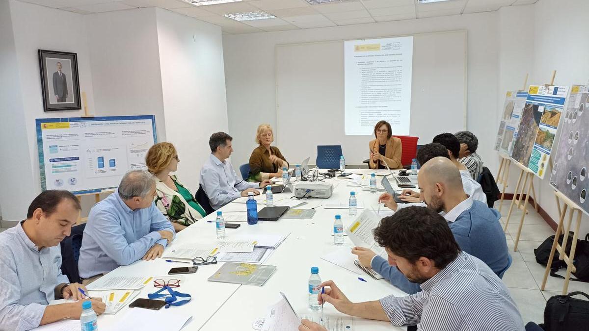 Técnicos del Ministerio reunidos en la Oficina del Mar Menor, este martes.