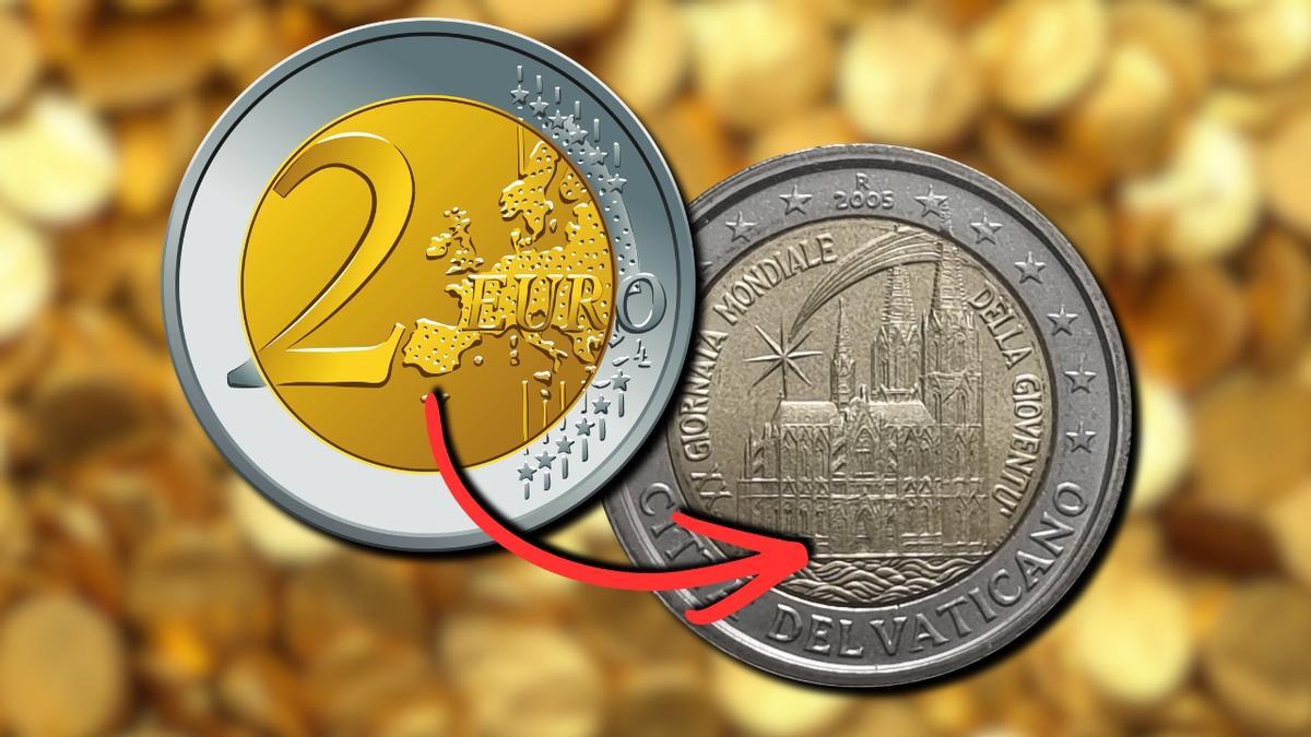 Moneda de 2 euros acuñada en el Vaticano en 2005
