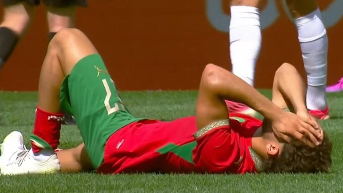 Ez Abde, tras caer lesionado en el amistoso entre Marruecos y Noruega previo al Mundial 2026
