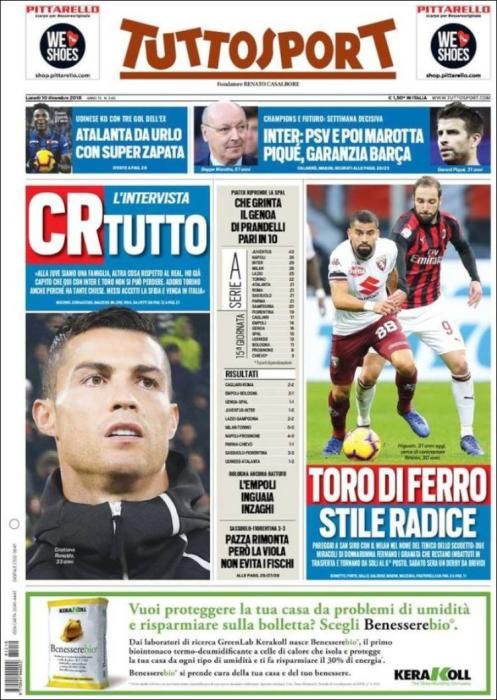 Portada TUTTOSPORT lunes 10 de diciembre de 2018