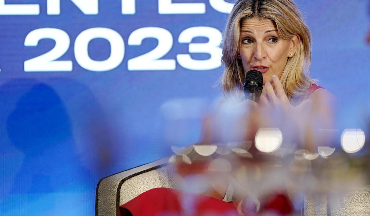 Yolanda Díaz, en el acto de presentación del listado de las cien mujeres más influyentes en España en 2023 de la revista 'Forbes Women'.