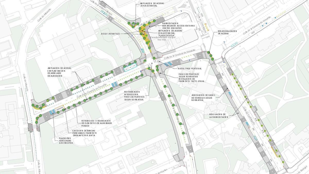 Plano de las obras de remodelación de la calle Condesa de Venadito y su entorno, en el distrito de Ciudad Lineal