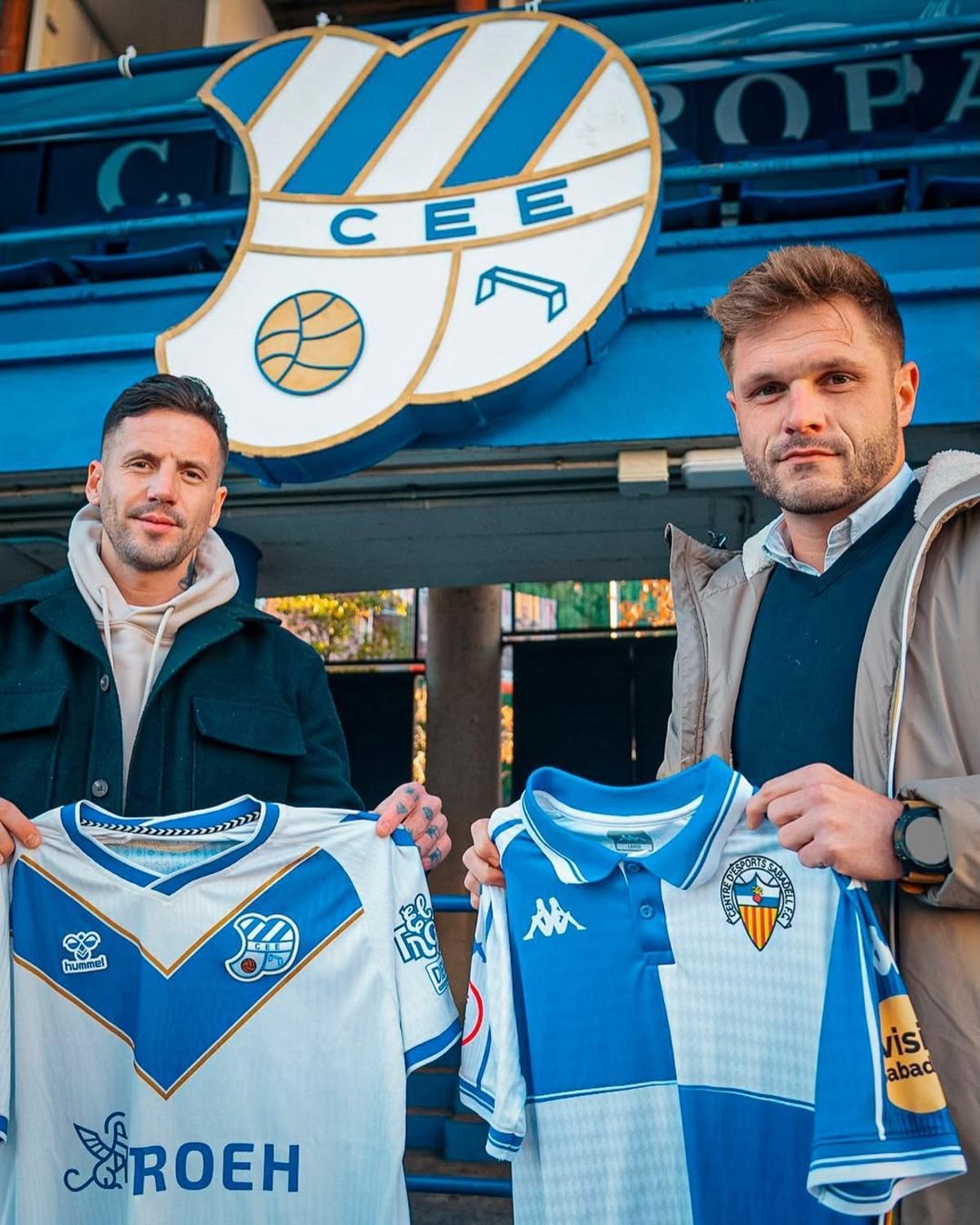 Ferran Costa, a la dreta, amb el tècnic de l'Europa, Aday Benítez