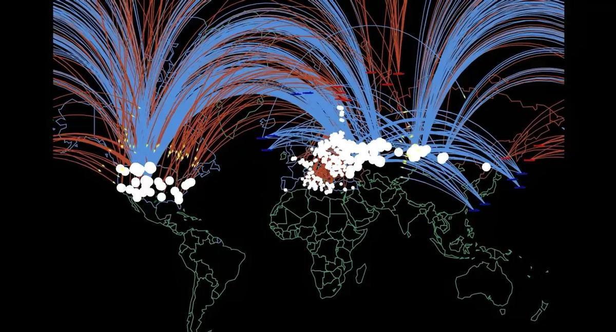 Otra de las recreaciones de una guerra nuclear entre Rusia y la OTAN que han inundado estos días las redes sociales. En el mapa, una bomba para Rota.