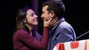 Irene Montero y Pablo Iglesias, en el acto de clausura de la Universidad de Otoño de Podemos, en el Teatro Coliseum de Madrid, en noviembre del 2022.