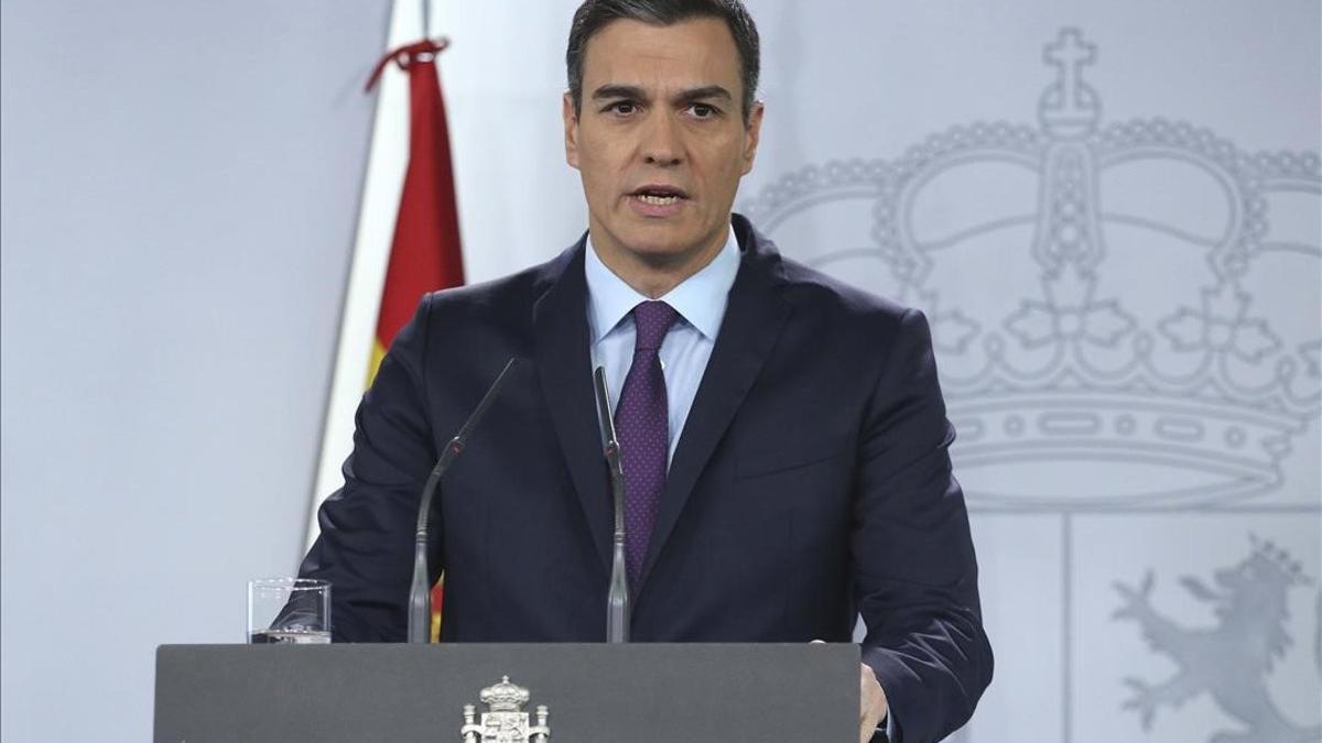 El presidente del Gobierno, Pedro Sánchez, en una comparecencia en la Moncloa.