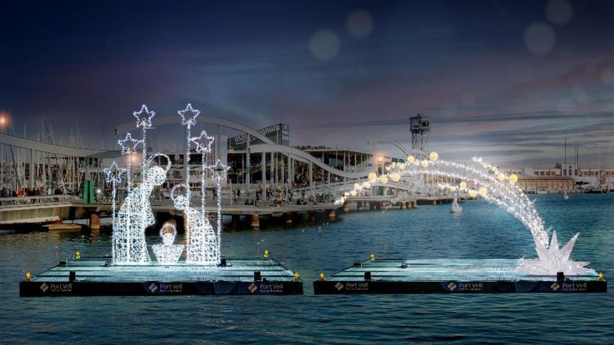 Una de las decoraciones luminosas que se instalarán esta Navidad en el Port Vell