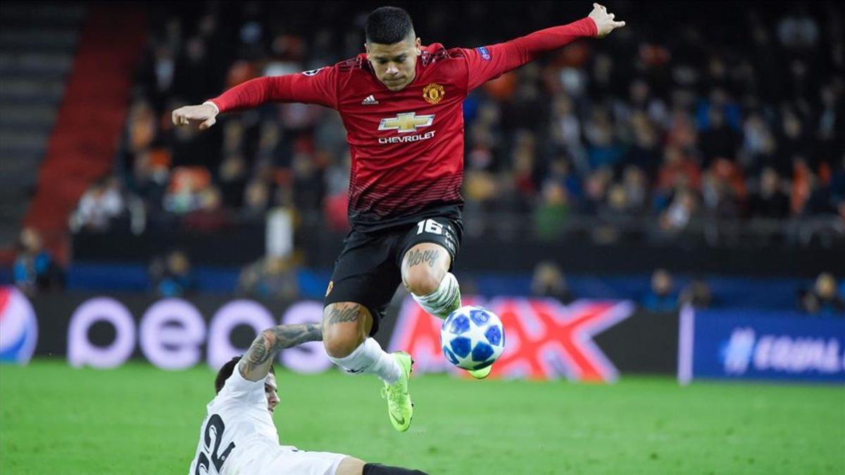 Marcos Rojo, en el Valencia - Manchester United