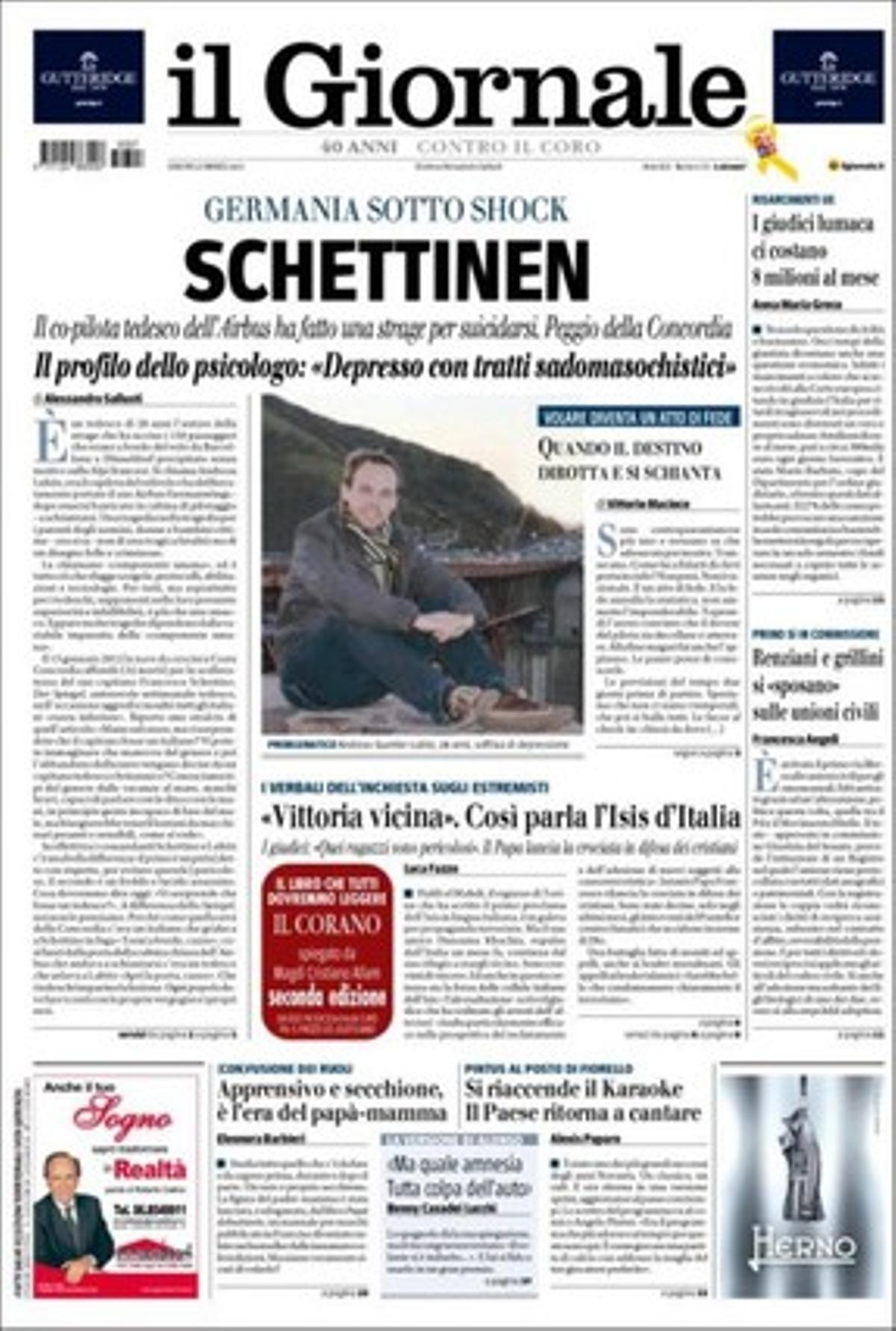 Portada del diario italiano ’Il Gornale’. 