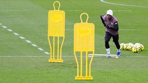 Vinicíus, en el entrenamiento del Real Madrid de este sábado.