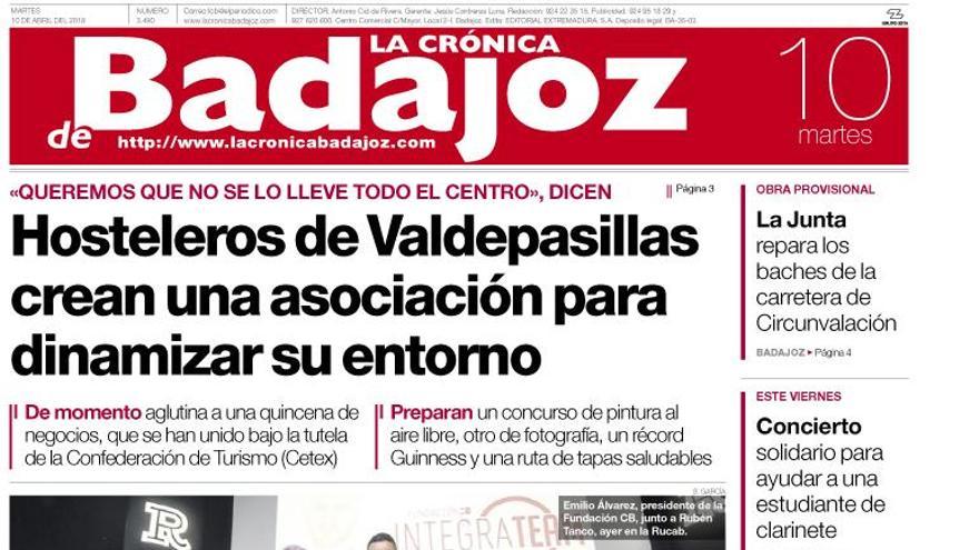 Esta es la portada de LA CRÓNICA DE BADAJOZ correspondiente al día 10 de abril del 2018