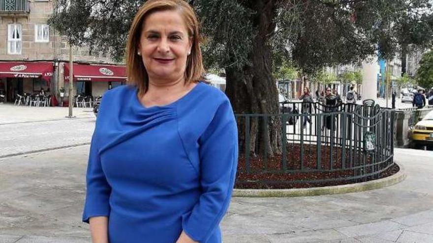 La presidenta de la Diputación, frente al Olivo, símbolo de Vigo. // Marta G. Brea