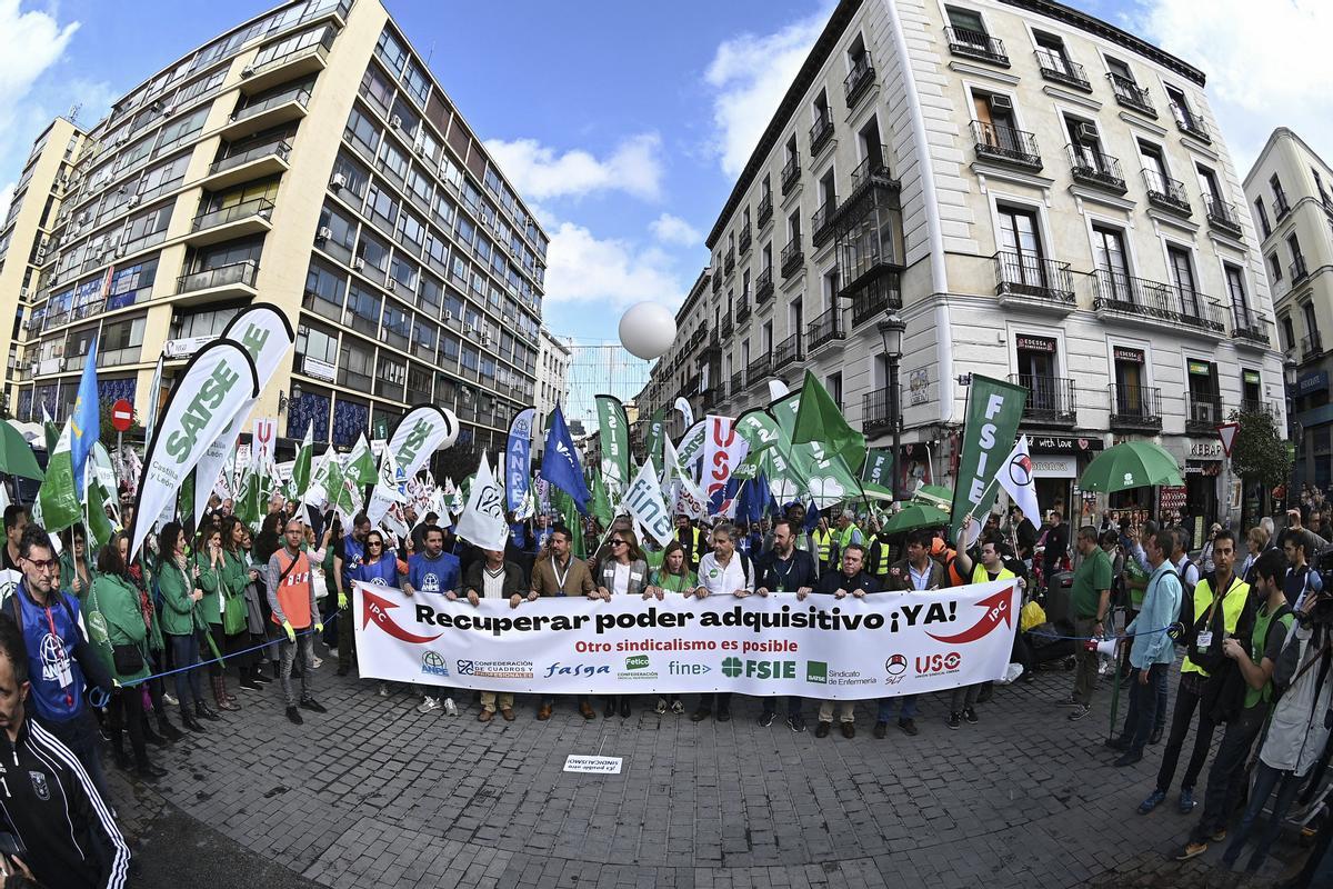 Protesta del sindicalismo alternativo en Madrid para reivindicar mejores salarios.