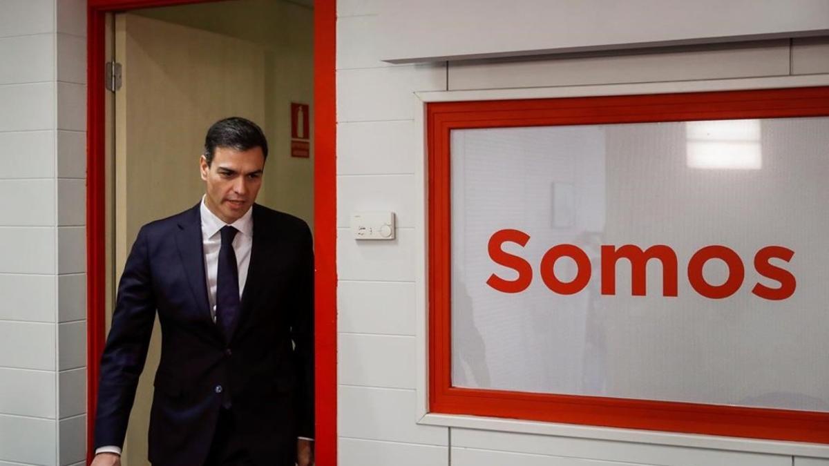 Pedro Sánchez comparece el pasado martes en la sede del PSOE, tras reunirse con Mariano Rajoy.