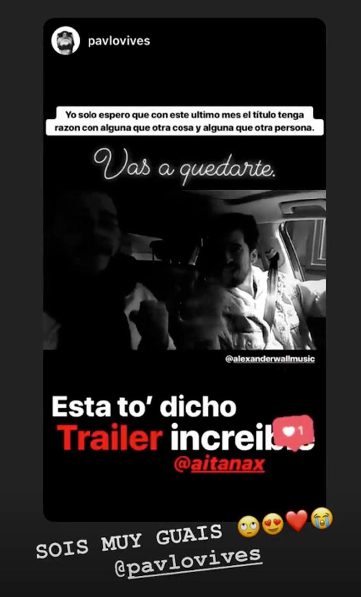 El stories de Aitana con el mensaje de los amigos de Miguel Bernardeau