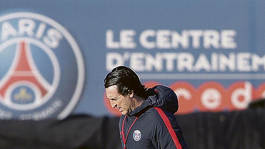 Unai Emery, en el entrenamiento de ayer.