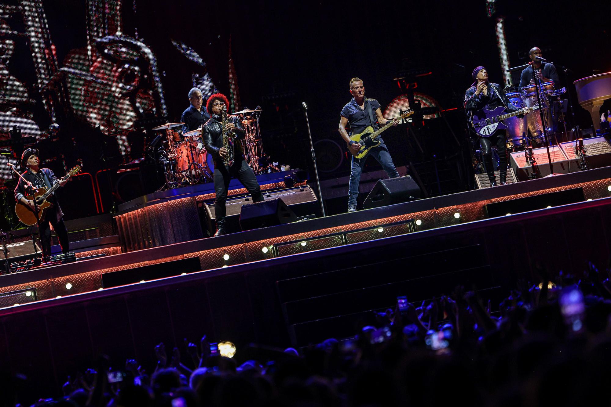 A moment of Bruce Springsteen's performance at the Olympic Stadium in Barcelona