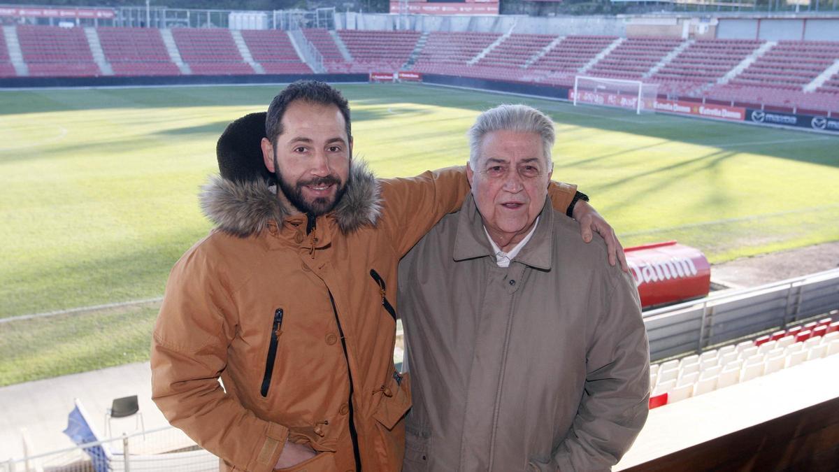 Xavi Agustí amb Pablo Machín a Montilivi el 2017, pocs mesos abans del primer ascens a Primera