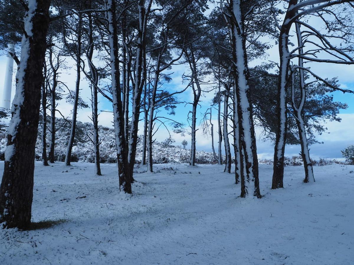 El manto de nieve en el monte do Seixo, el pico más alto de la sierra de O Cando