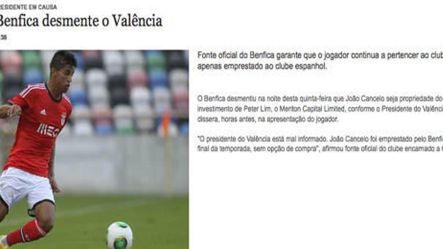 El Benfica contradice al Valencia