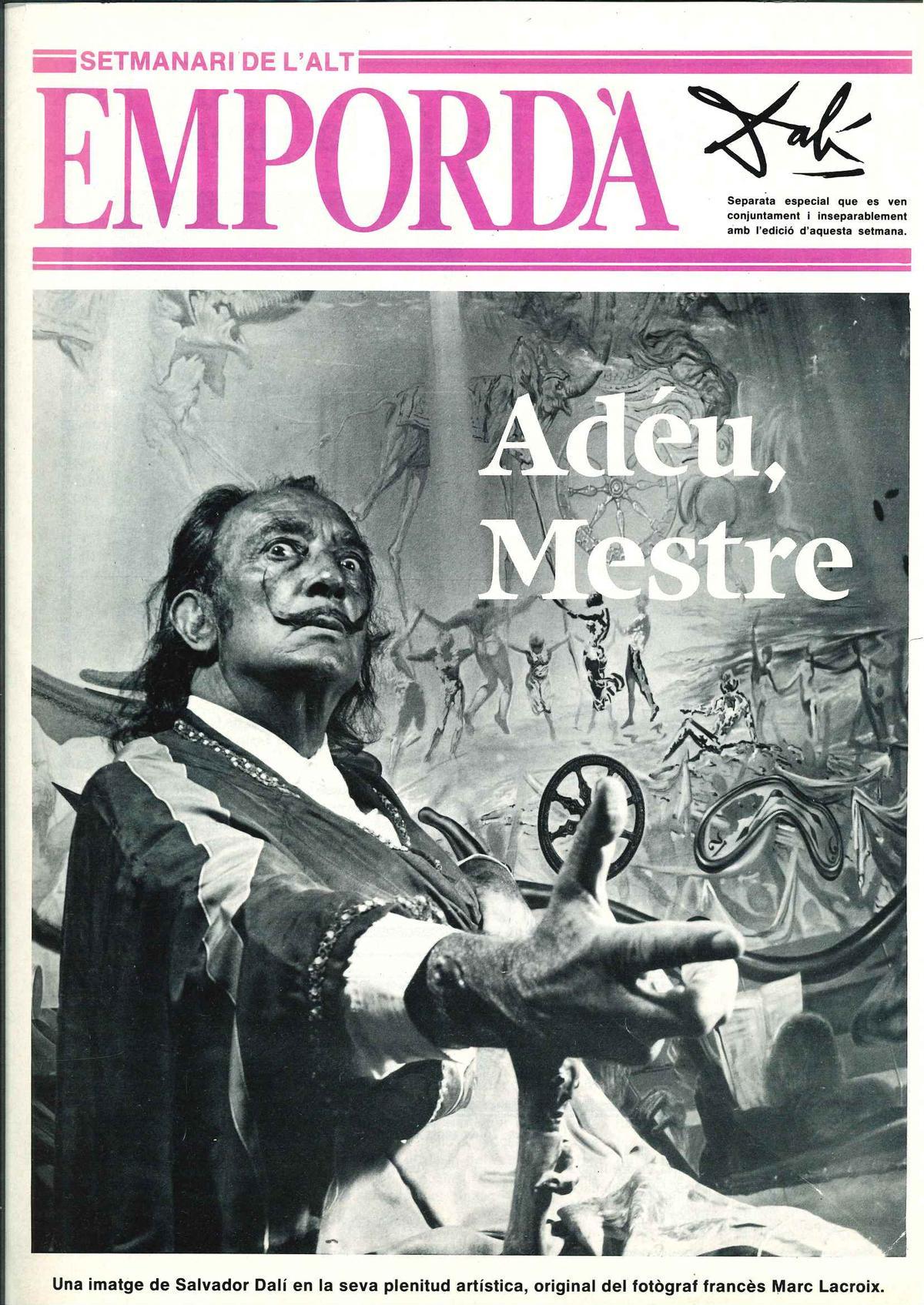 La portada de l'edició especial de l'EMPORDÀ dedicada al comiat de Dalí