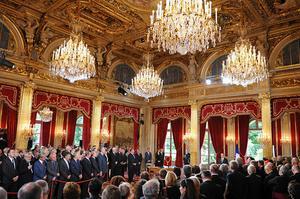 El nou president de França, François Hollande, ofereix el seu primer discurs després d’haver estat investit oficialment com a cap de l’Estat, al Palau de l’Elisi, a París.