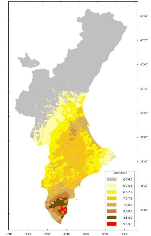 Intensidad de terremotos en la provincia de Alicante.