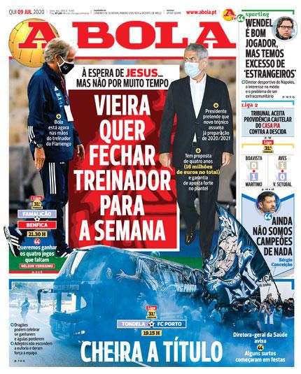 Portada A BOLA jueves 9 julio 2020