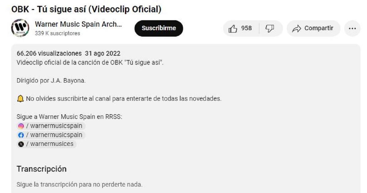 Juan Antonio Bayona aparece en los créditos de los videoclips de OBK.