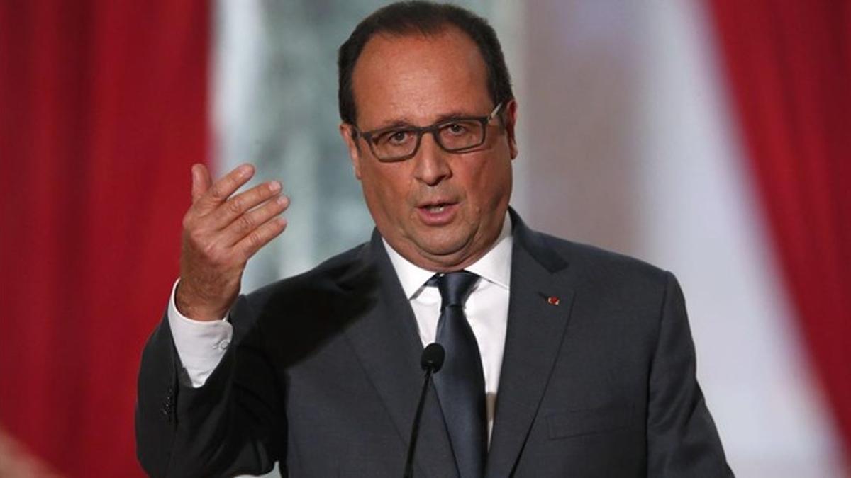 El presidente Hollande, durante su rueda de prensa en el Elíseo.