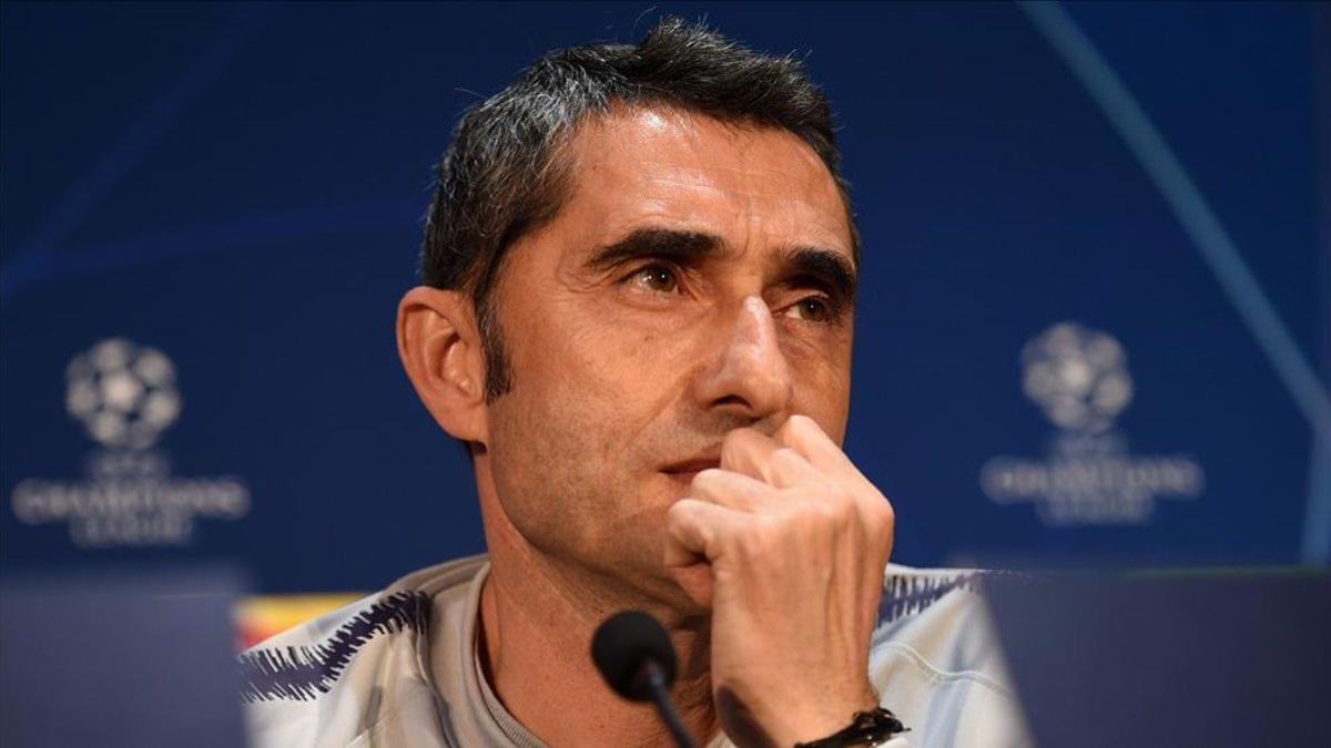 Ernestio Valverde, en la sala de prensa de Old Trafford