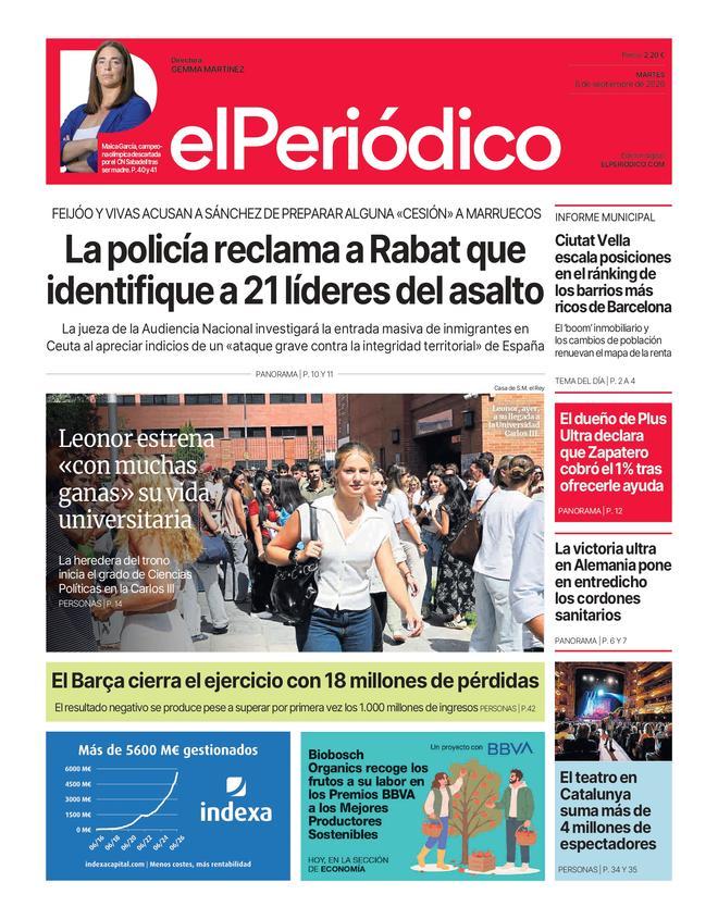 La portada de EL PERIÓDICO del 8 de septiembre de 2026