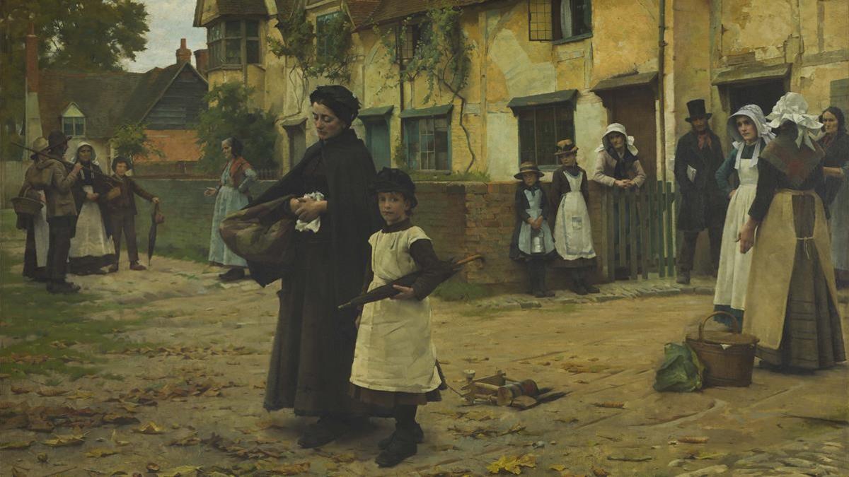 'Desalojo', pintura de 1887 que recoge el desahucio de una mujer y su hija. Se expone en una galería de arte de Queensland (Australia)