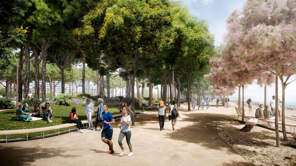 Recreación del primer tramo del paseo marítimo que se prevé construir entre el Fòrum y la playa de la Mar Bella.