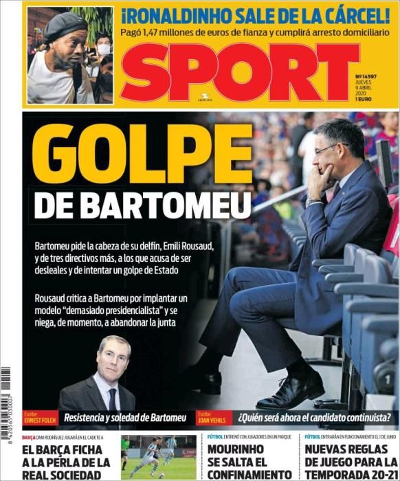 Portada SPORT jueves 9 abril 2020