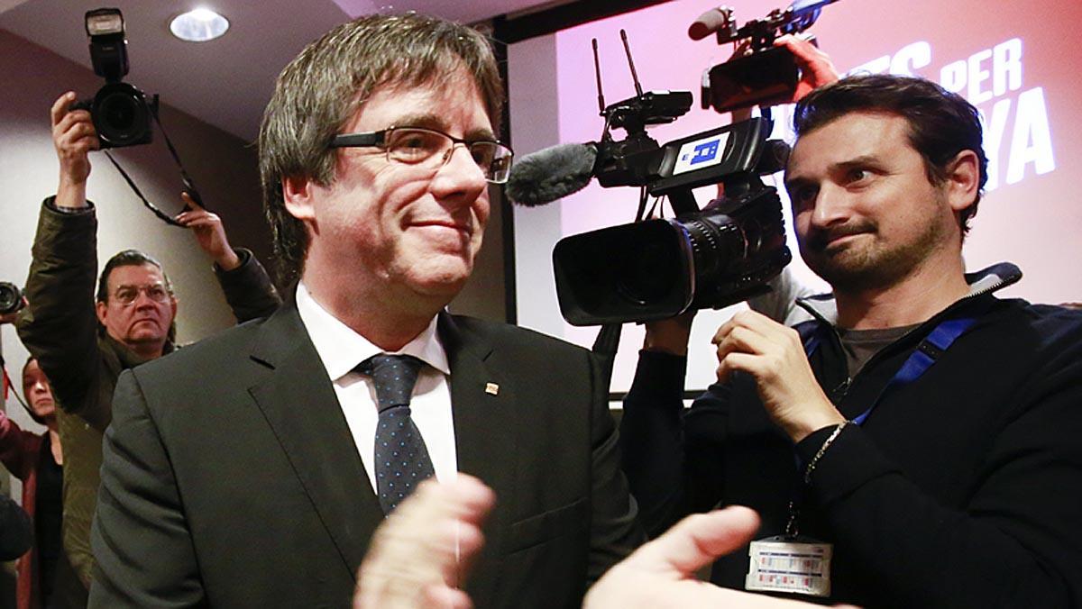Carles Puigdemont, durant la presentació de la candidatura de Junts per Catalunya a Bèlgica.