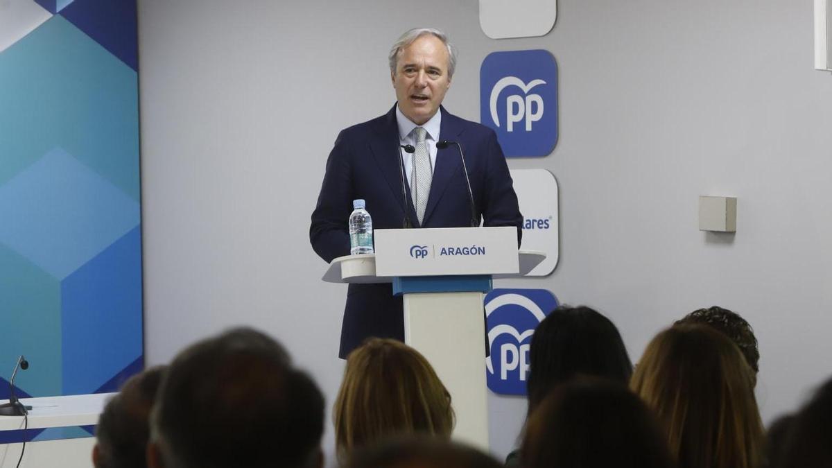 Jorge Azcón, durante su intervencióm este jueves en la Junta Directiva Autonómica.