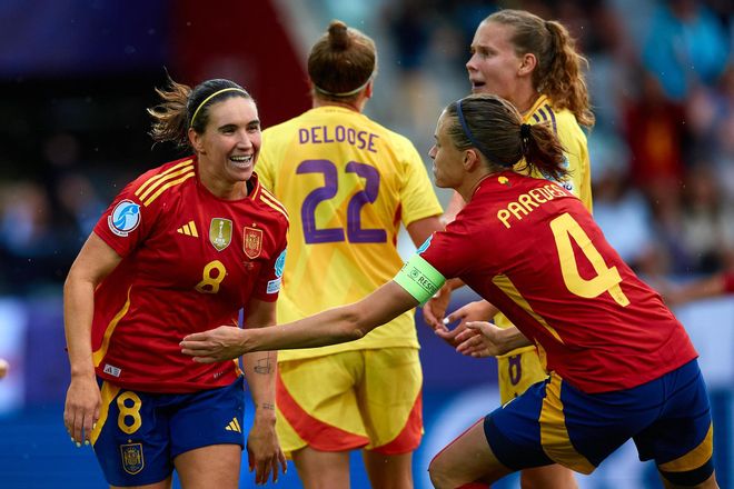 Mariona Caldentey celebrando un gol esta Eurocopa