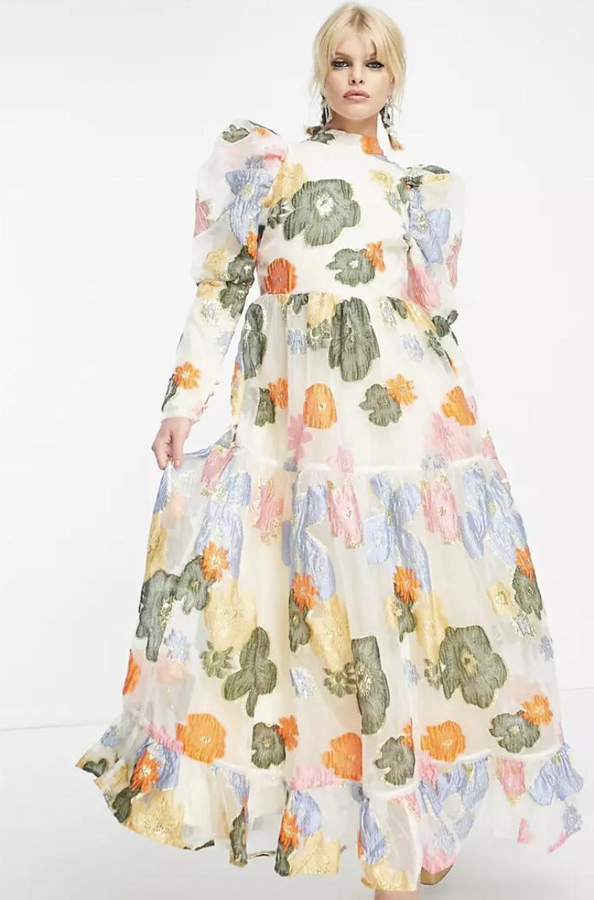 Vestido largo con mangas abullonadas y estampado floral multicolor de jacquard Dream de sister jane